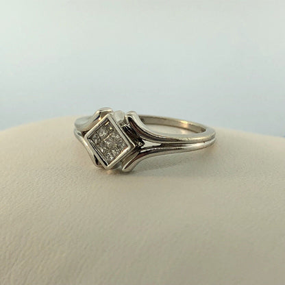 Modernist 14K White Gold Diamond Tension Set Princess Engagement Promise Ring