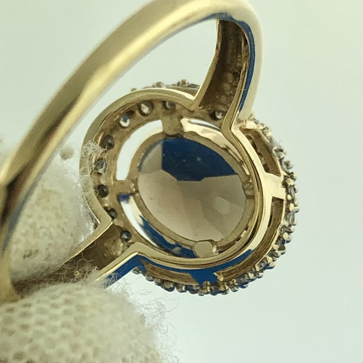 Retro Designer 14K Yellow Gold Oval Smoky Quartz Diamond Halo Cocktail Ring