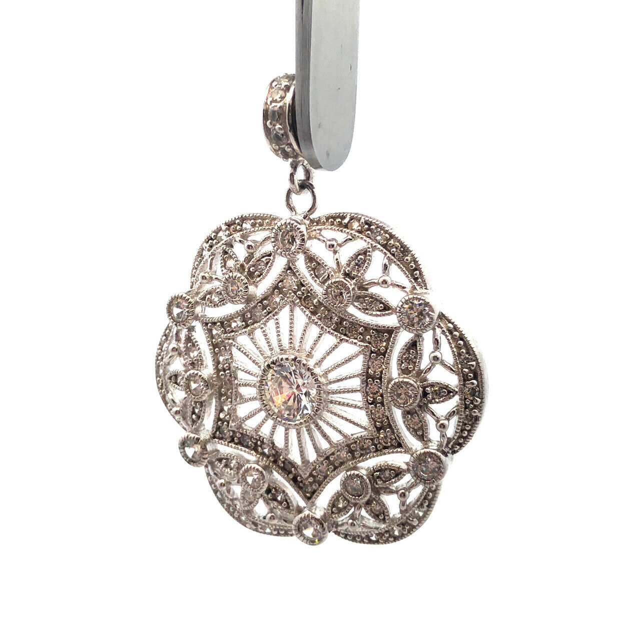 Joseph Esposito ESPO 925 Sterling Silver CZ Lacey Filigree Diamonique Pendant