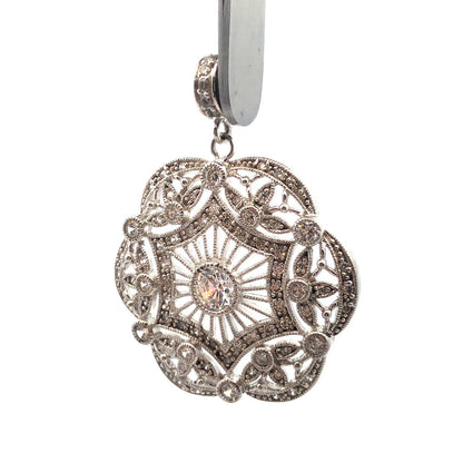 Joseph Esposito ESPO 925 Sterling Silver CZ Lacey Filigree Diamonique Pendant