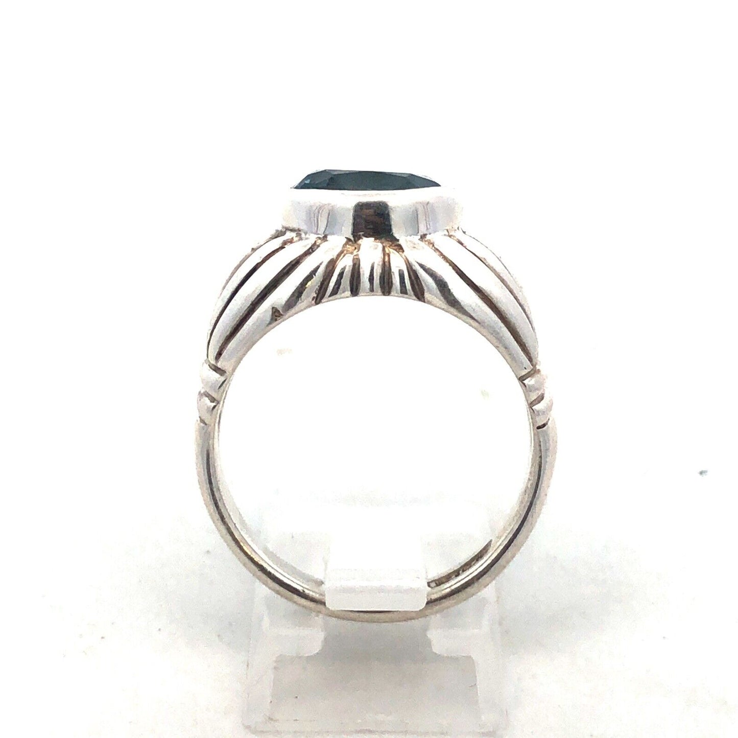 Designer Espo/Sig 925 Sterling Silver Oval Blue Topaz Chunky Textured Ring