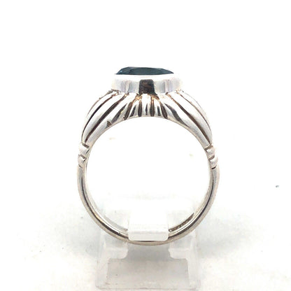 Designer Espo/Sig 925 Sterling Silver Oval Blue Topaz Chunky Textured Ring