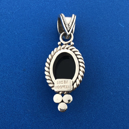 BA Suarti 925 Sterling Silver Oval Black Onyx Balinese Style Statement Pendant