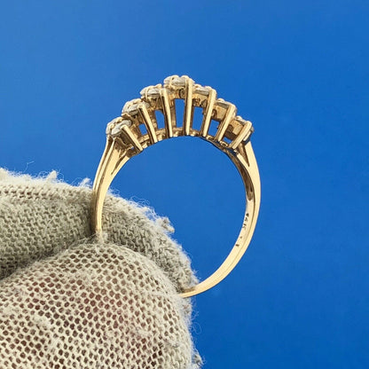 Gorgeous 14k Yellow Gold Round Cut Sparkling CZ Cascade Waterfall Ring Size 6.75