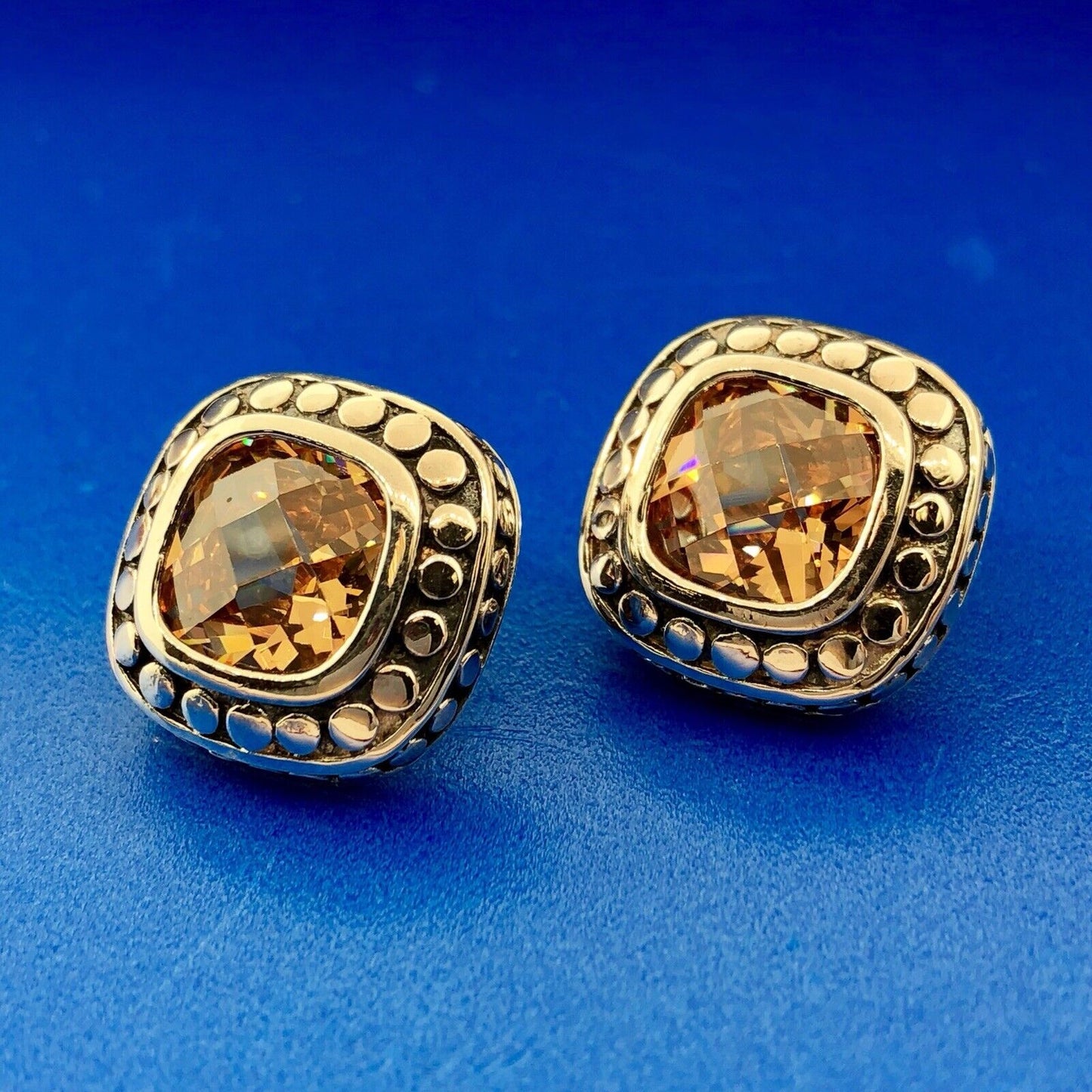 Sterling Silver 925 Citrine Pebble Snake Skin November Anniversary Stud Earrings