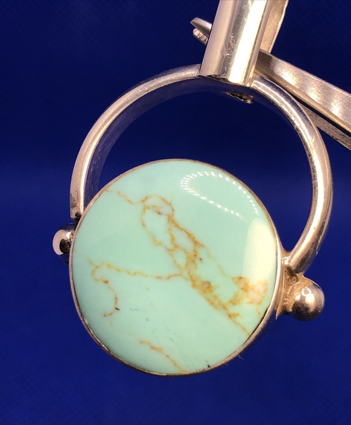Designer 925 Sterling Silver Turquoise Cabochon Modernist Statement Pendant