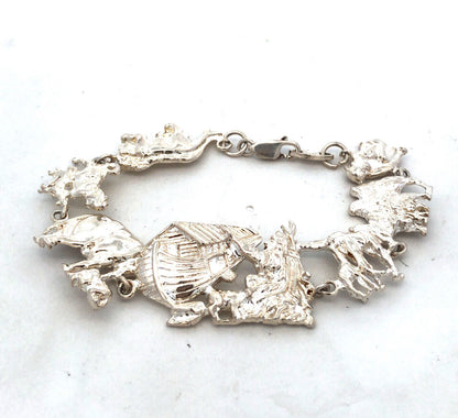 Designer 925 Sterling Silver Noah's Ark Animals Panel Bracelet
