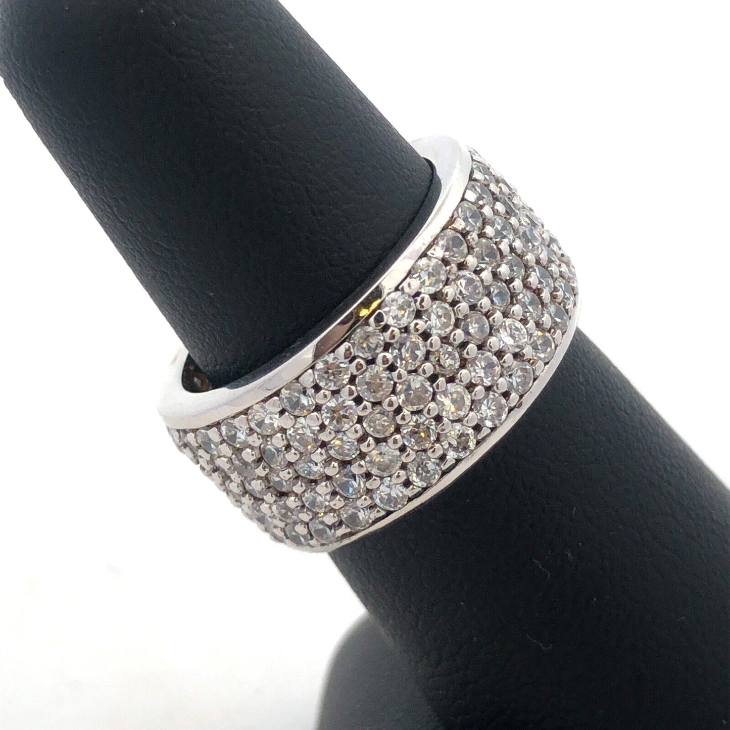 Designer ATI 925 Sterling Silver Round Cubic Zirconia CZ Pave Wide Band Ring