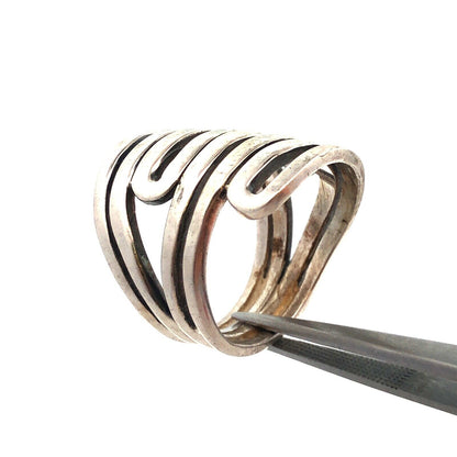 Designer India Modernist 925 Sterling Silver Wide Swirl Ring
