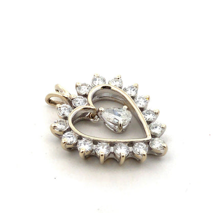 14K White Gold Round Pear Diamond Dangle Heart Anniversary Pendant