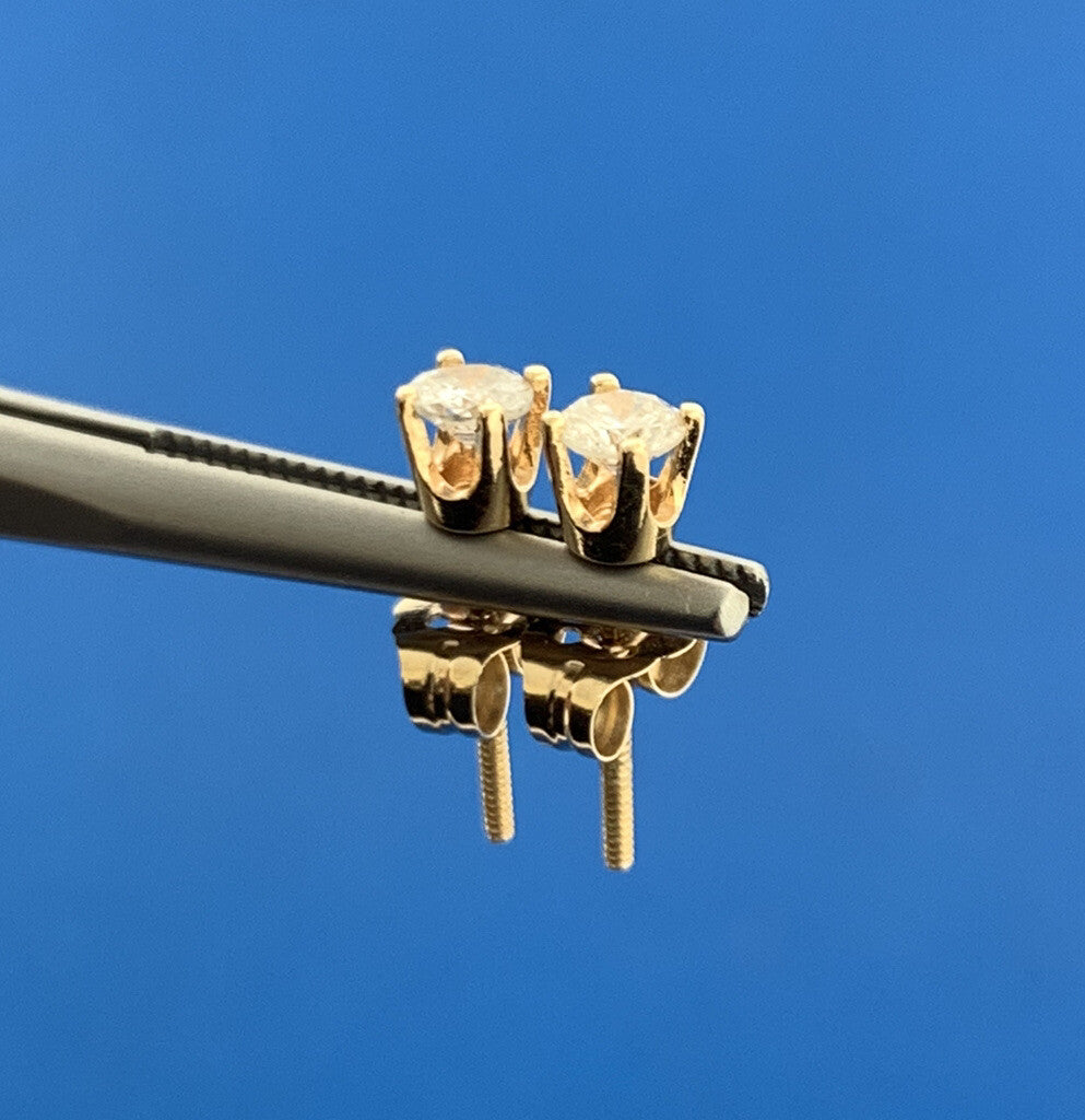 Estate 14K Yellow Gold Diamond April Anniversary Starter Stud Earrings