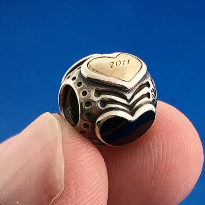 PANDORA Sterling Silver 14K Gold 2011 Limited Edition Midnight Heart Bead Charm