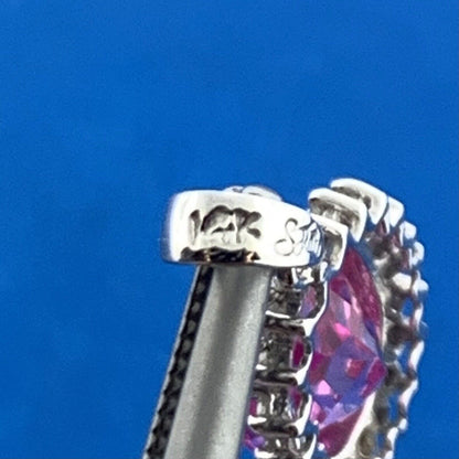 Designer 14K White Gold Oval Pink Sapphire Diamond Halo Custom Dangle Pendant