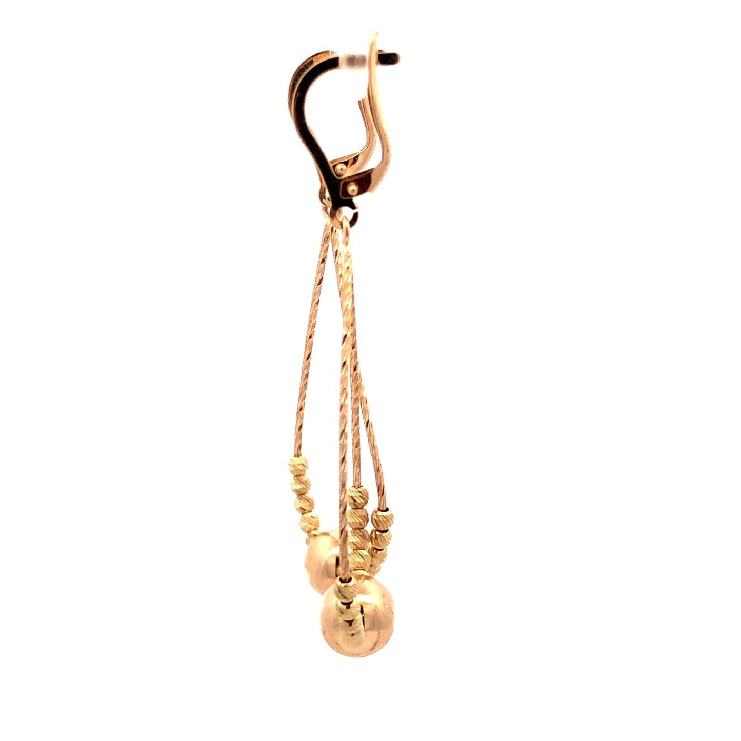 Designer 18K Yellow Gold Textured Beaded Lever Back Dangle Drop Earrings