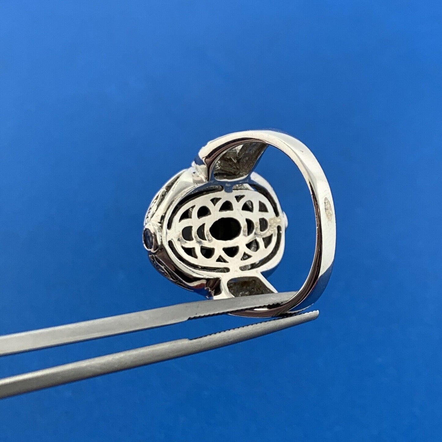 Designer 925 Sterling Silver Opal Doublet Amethyst Blue Diamond Accented Ring