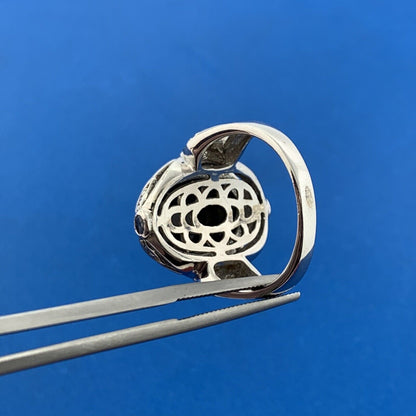 Designer 925 Sterling Silver Opal Doublet Amethyst Blue Diamond Accented Ring