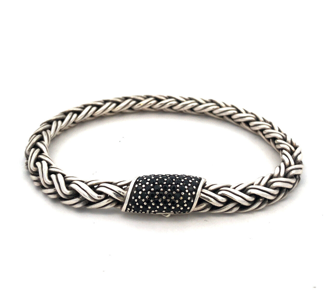 John Hardy 925 Sterling Silver Pave Black Diamond Icon Classic 6.5 mm Bracelet