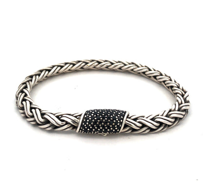 John Hardy 925 Sterling Silver Pave Black Diamond Icon Classic 6.5 mm Bracelet