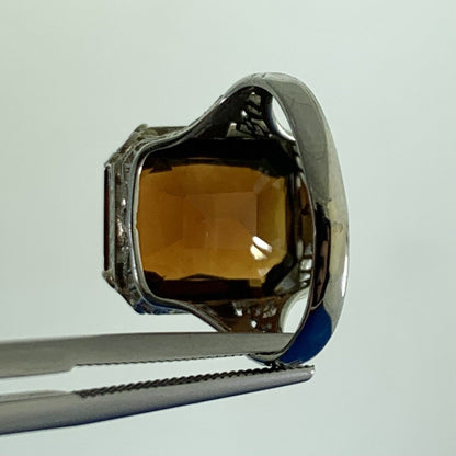 Vintage 18K White Gold Radiant Orange Tourmaline Open Filigree Cocktail Ring