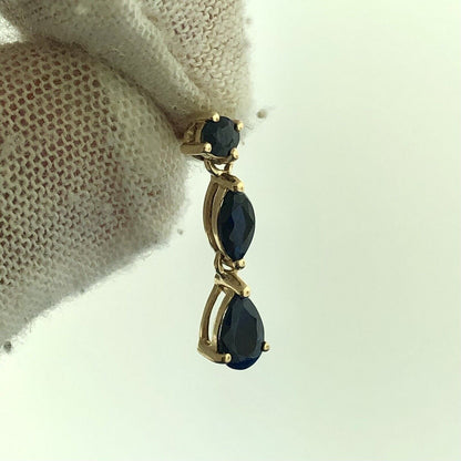 Estate 14K Yellow Gold Blue Sapphire November Anniversary Drop Dangle Earrings