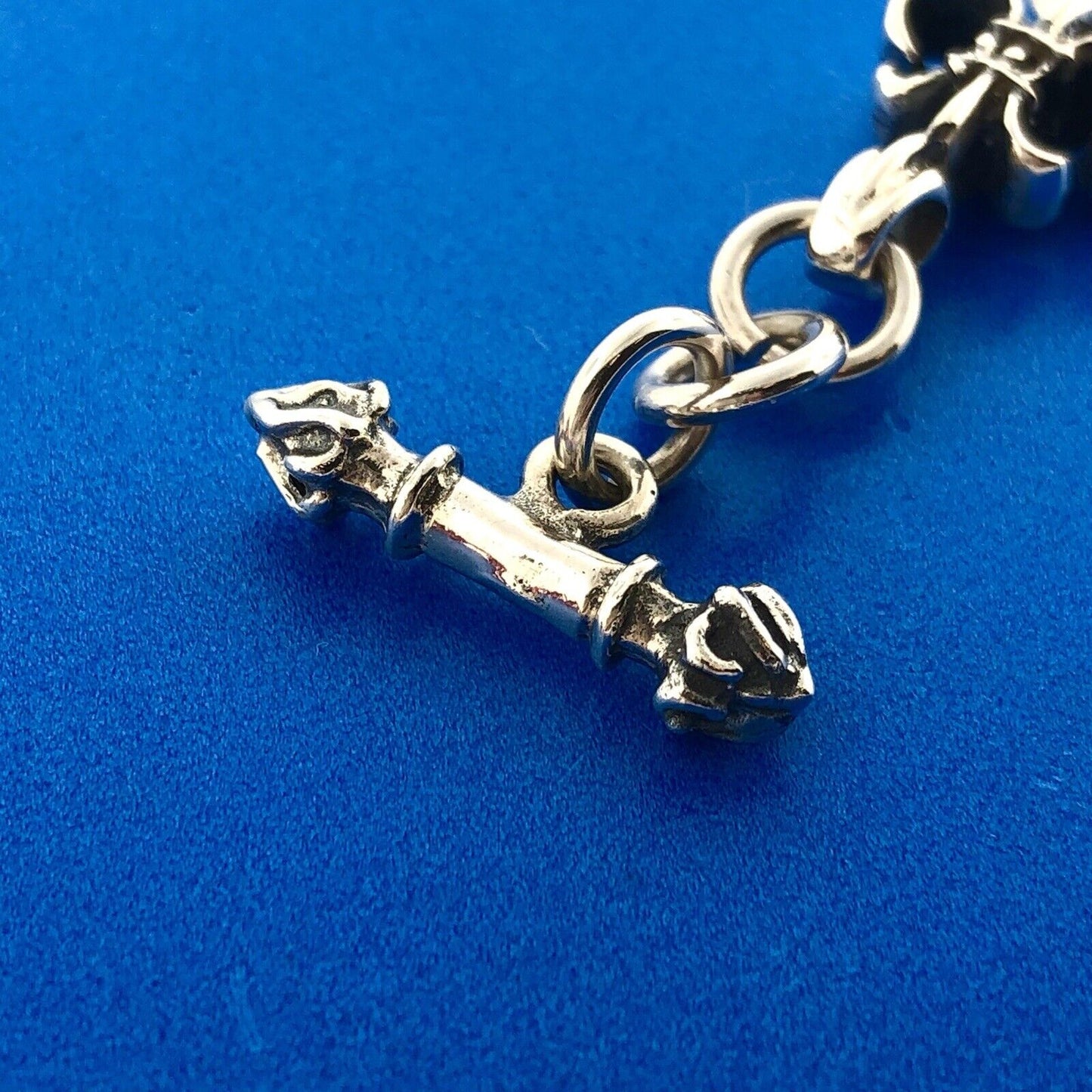 Retro 925 Sterling Silver Fleur De Lis Link Panel Toggle Bracelet