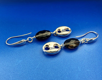 Designer Italy Sterling Silver 925 Smoky Quartz Topaz Modernist Dangle Earrings