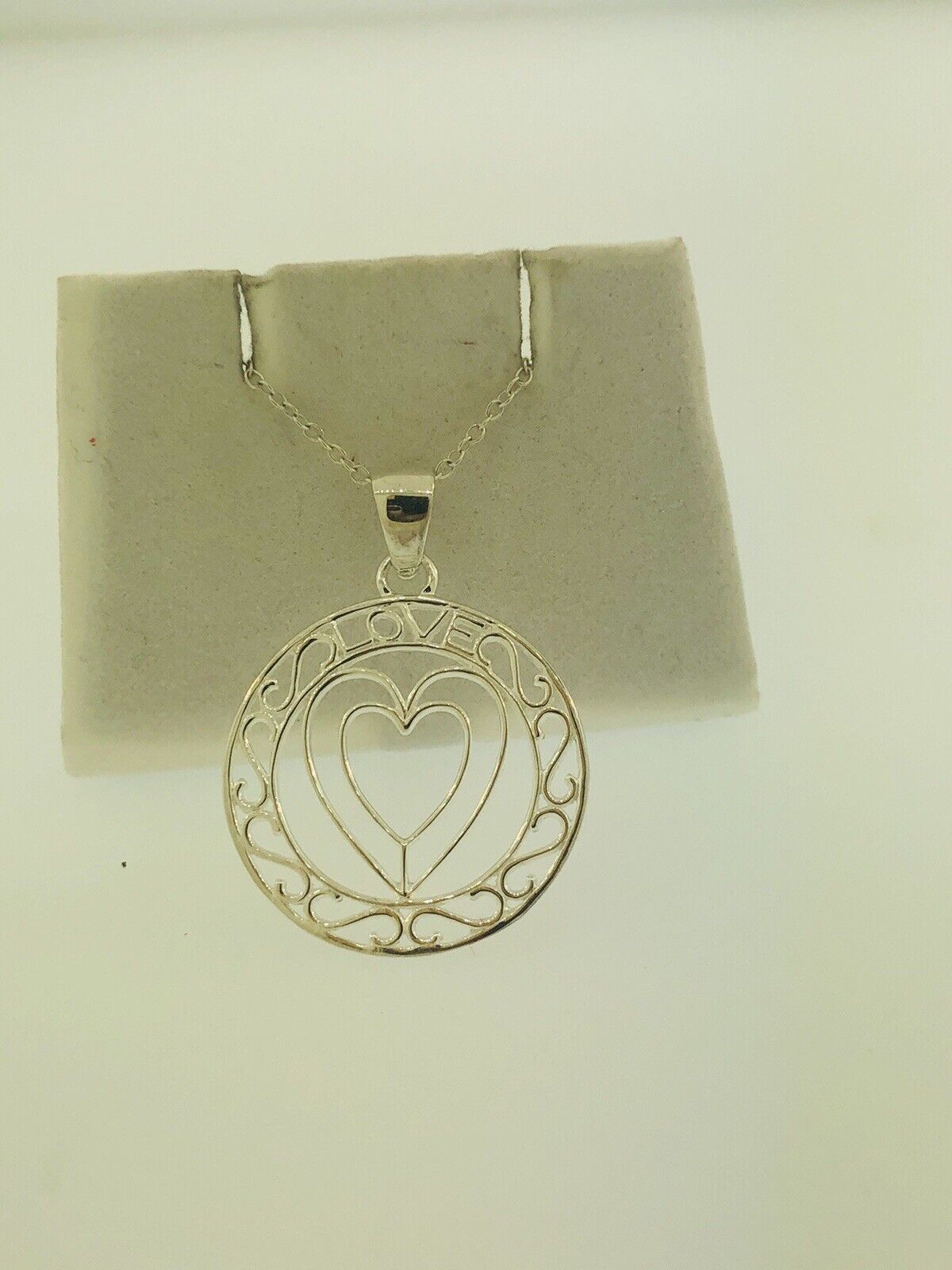 Sterling Silver 925 Heart Cutout Love Filigree Sweetheart Disc Pendant Necklace