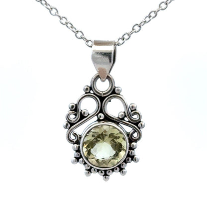 Estate 925 Sterling Silver Faceted Round Lemon Quartz Filigree Bead Pendant