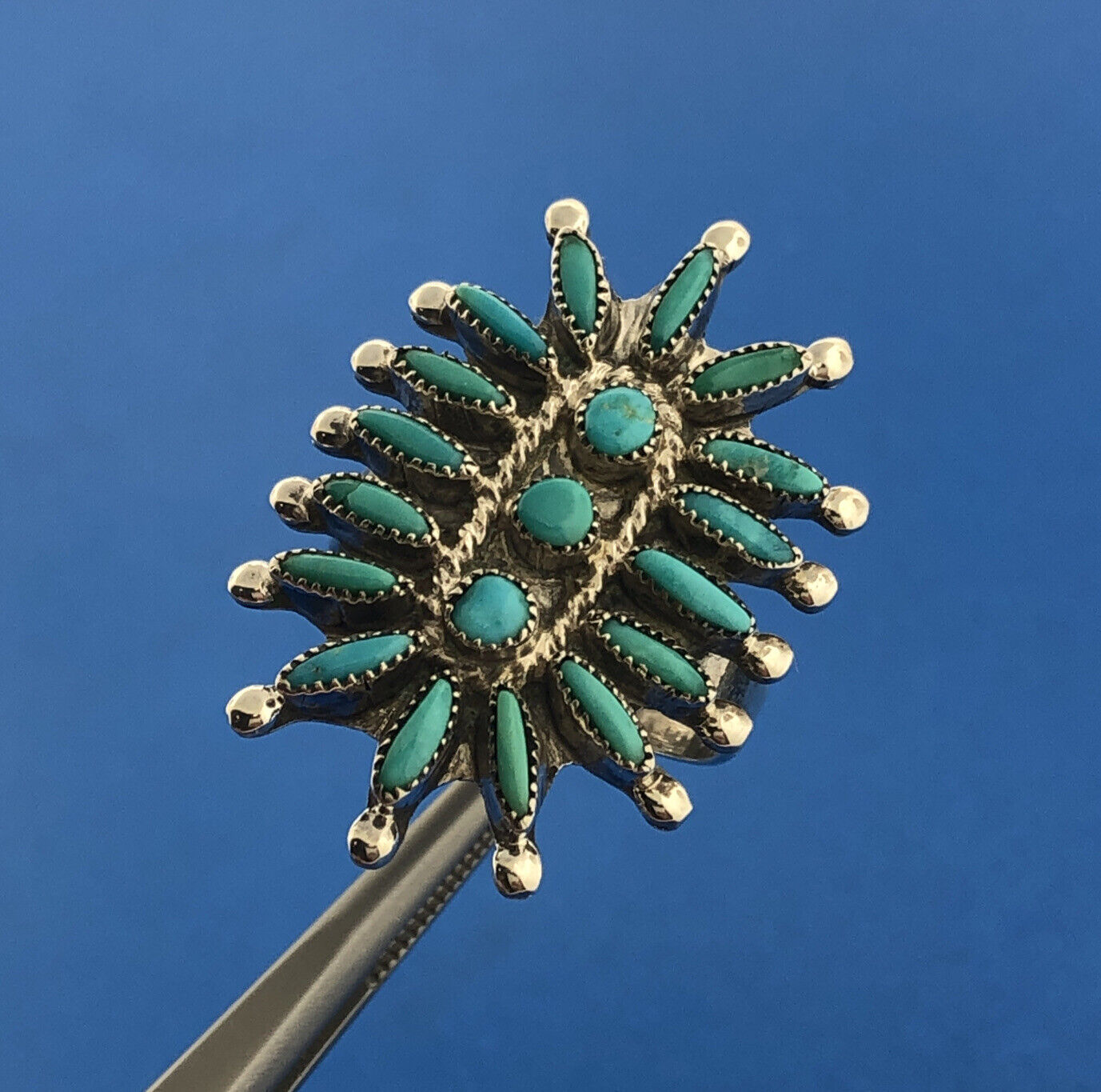 Stunning Sterling Silver 925 Cabochon Round Oval Turquoise Finger Ring Size 5.5