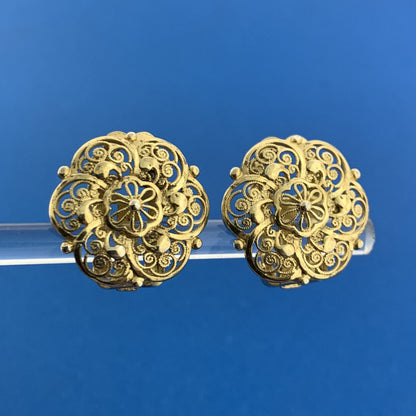 Mid Century Alice Caviness Germany Sterling Silver Vermeil Filigree Earrings