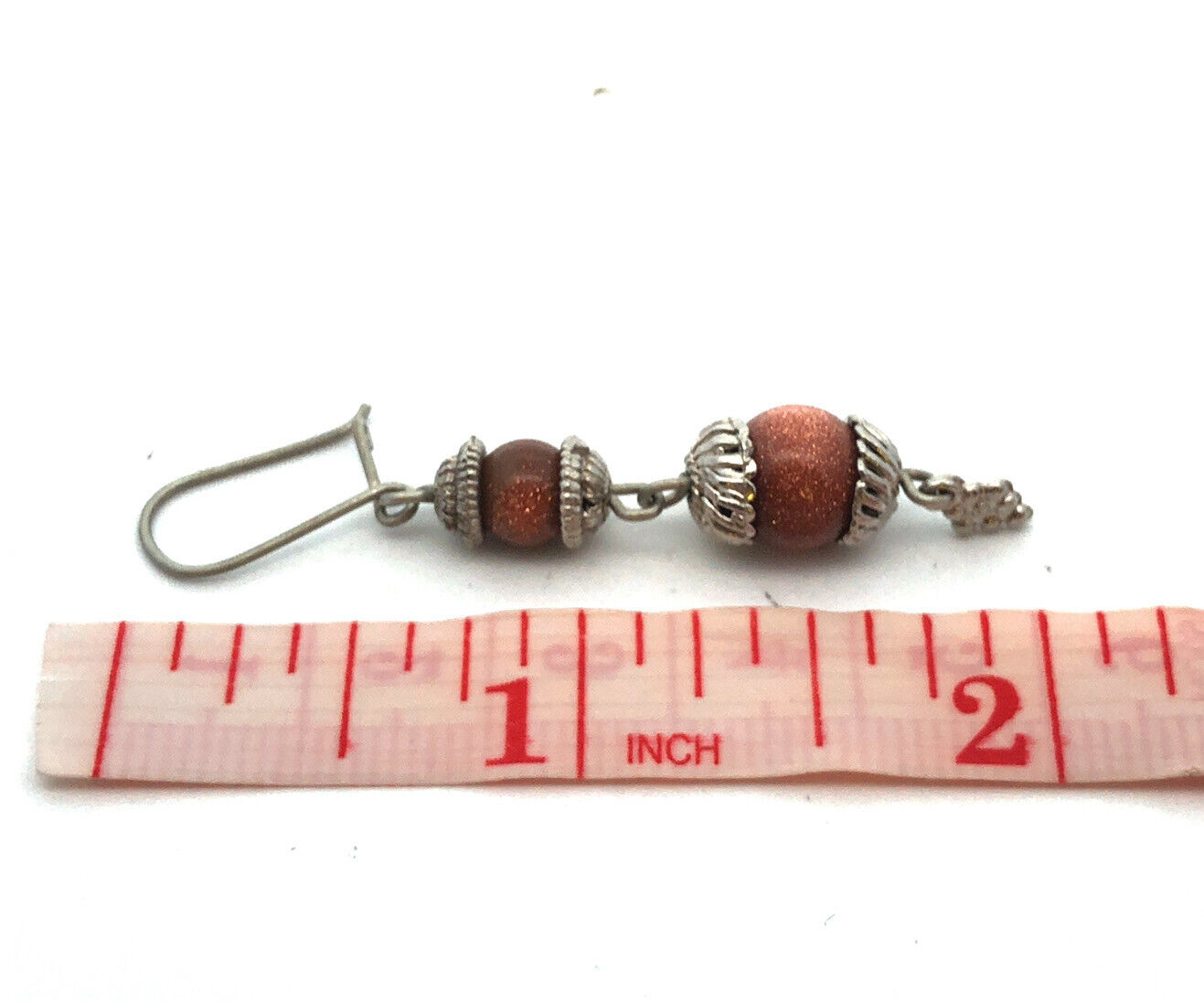 Vintage Silver Tone Orange Goldstone Glitter Beaded Hook Dangle Earrings