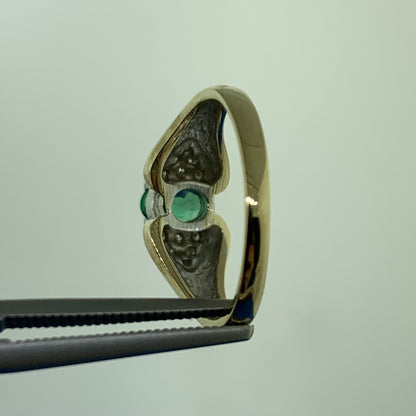 10K Yellow Gold Oval Emerald Solitaire Diamond Accented Cocktail Ring