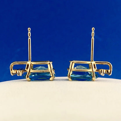 14K Yellow Gold Swiss Blue Topaz Diamond December Anniversary Pear Stud Earrings