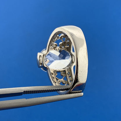 Estate Sterling Silver Oval Cubic Zirconia CZ Solitaire w/Accents Statement Ring