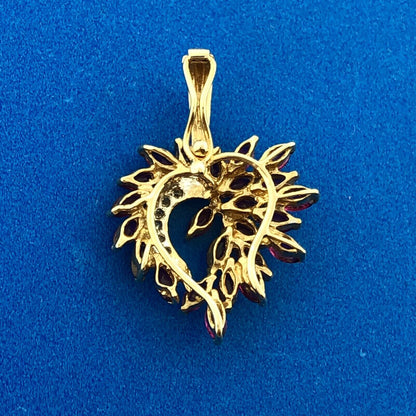 Gorgeous 14k Yellow Gold Marquise Cut Ruby Diamond Loving Open Heart Pendant