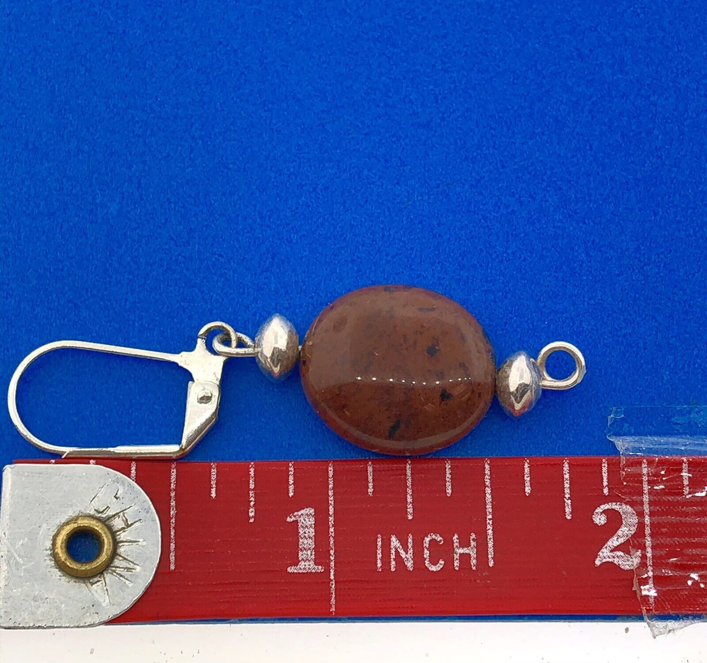 Lovely Silver Toned Brown Black Cabochon Agate Leverback Dangle Earrings