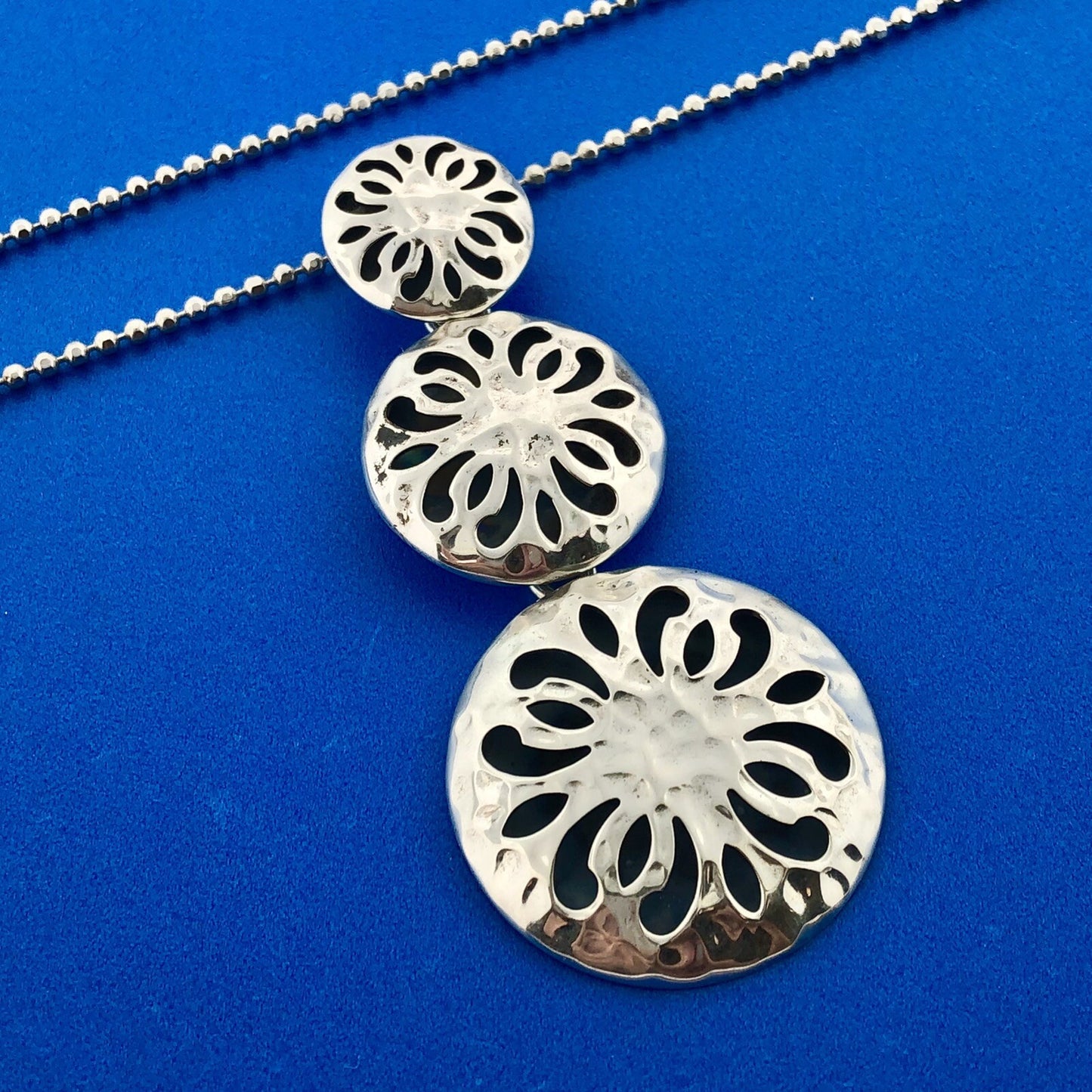 Designer ATI Sterling Silver 925 Floral Openwork Round Beaded Chain 18" Necklace
