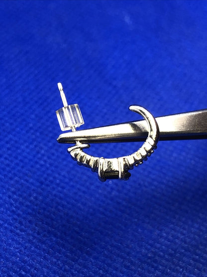 Black Onyx Diamond Accented 925 Sterling Silver Half Huggie Hoop Stud Earrings