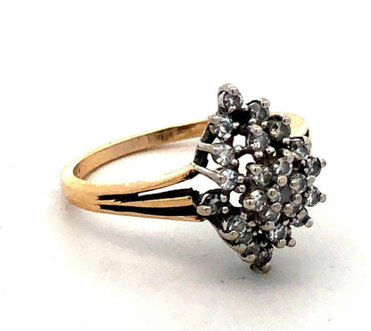 Designer 14K Yellow Gold Round Diamond Cluster Oval Dome Cocktail Ring