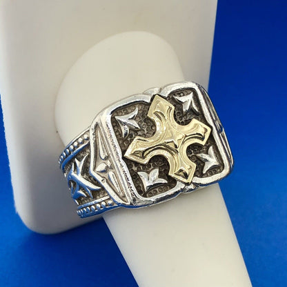Scott Kay Sterling Silver 18K Gold Unkaged Sparta Cross Gothic Religious Ring