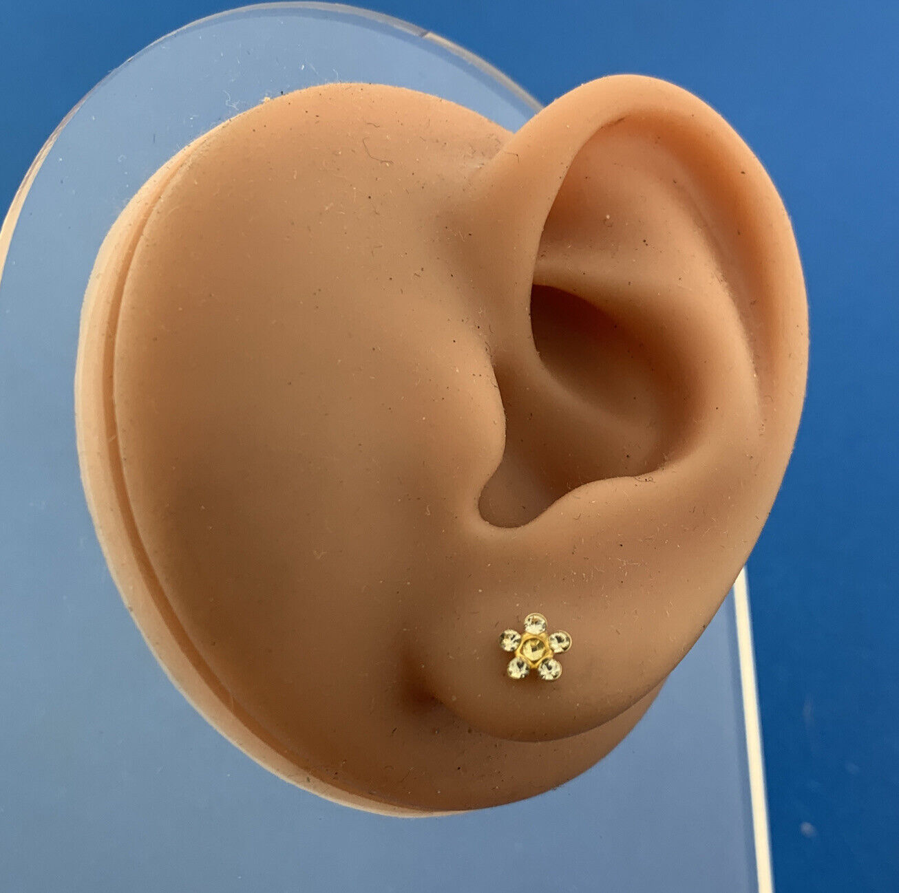 Designer 14K Yellow Gold Yellow Crystal Floral Design Shape Enamel Stud Earrings