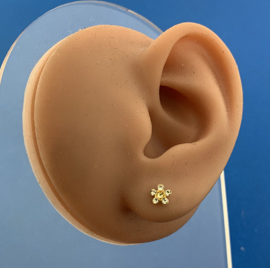 Designer 14K Yellow Gold Yellow Crystal Floral Design Shape Enamel Stud Earrings