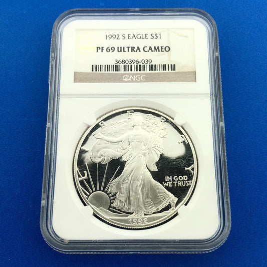 1992 S Proof American Silver Eagle 1 Oz 999 Fine Silver NGC PF69 Ultra Cameo