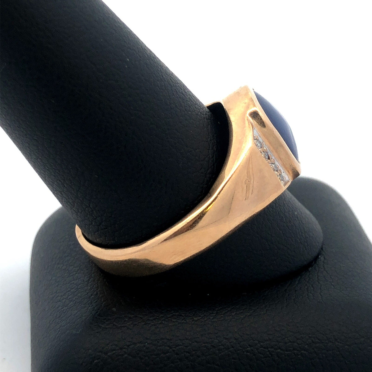 Vintage 10K Yellow Gold Blue Star Sapphire Diamond Unisex Statement Ring