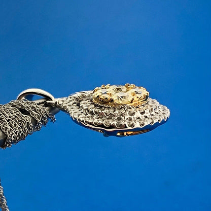 Royal 14K White Yellow Gold Canary White Diamond Double Halo Pear Pendant