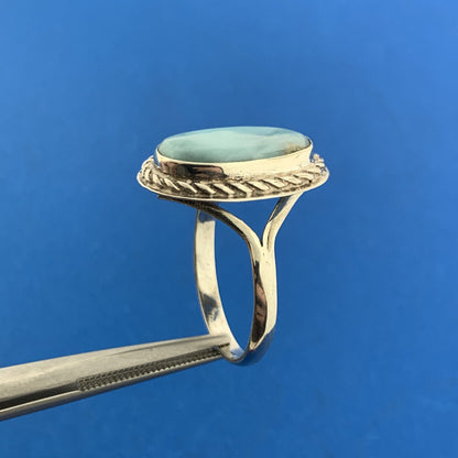 Vintage 925 Sterling Silver Larimar Pectolite Oval Cabochon Cocktail Ring