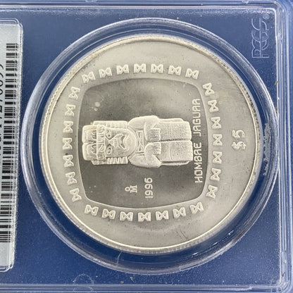 1996 Mo Mexico City 5 Peso 1 oz Silver Hombre Jaguar PCGS MS68 Mexico Coin