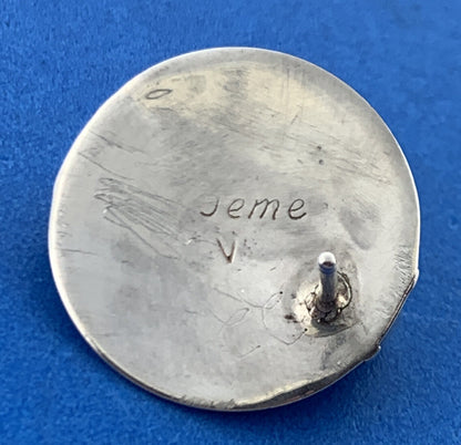 Designer Jeme V 925 Sterling Silver Black Onyx Cabochon Concho Stud Earrings