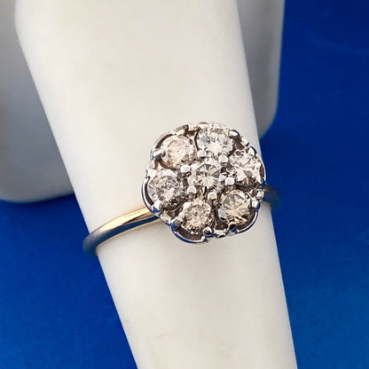 Estate 14K Yellow White Gold Diamond Floral Cluster Anniversary Cocktail Ring