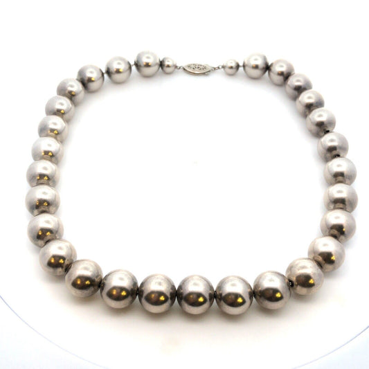 Vintage 925 Sterling Silver Marble Ball Bead Chain Statement Choker Necklace